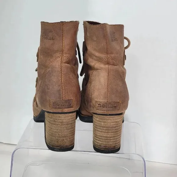 Sorel Addington Chelsea Lace Up Ankle Boots Elk Tan Brown Leather 9 waterproof