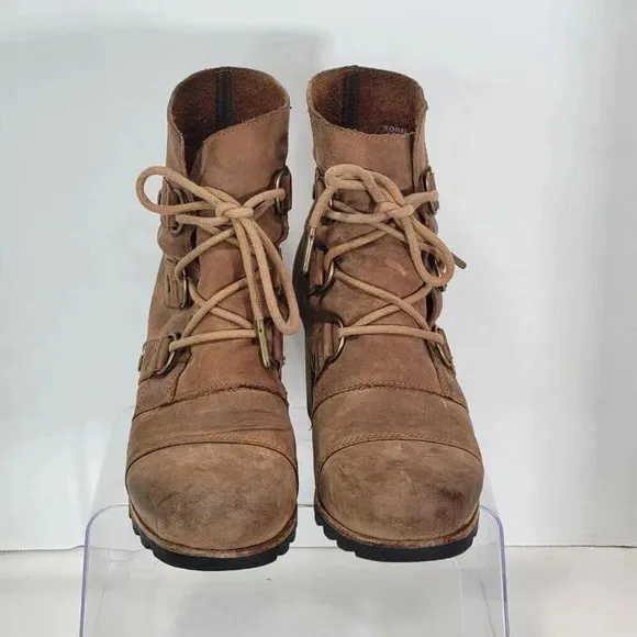 Sorel Addington Chelsea Lace Up Ankle Boots Elk Tan Brown Leather 9 waterproof