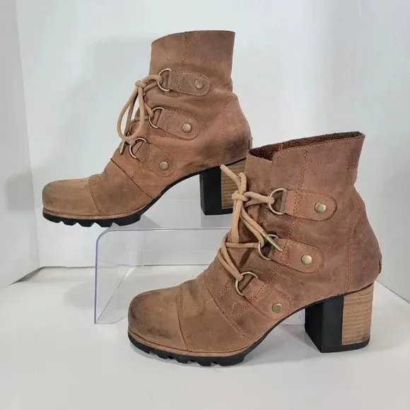 Sorel Addington Chelsea Lace Up Ankle Boots Elk Tan Brown Leather 9 waterproof