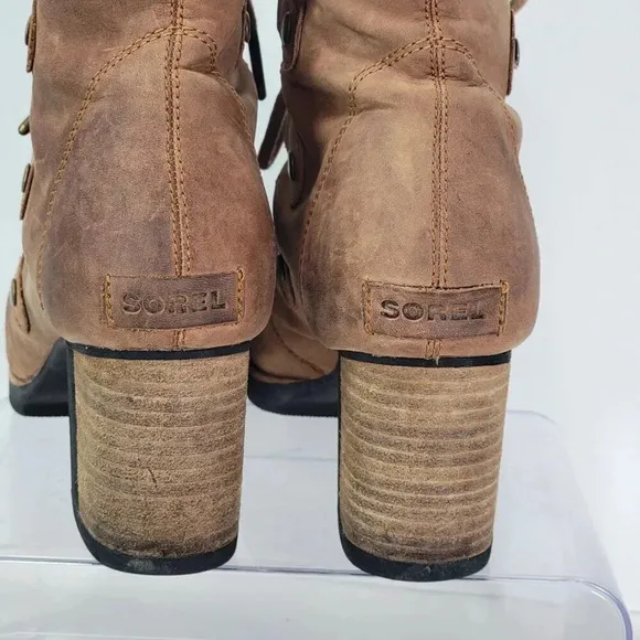 Sorel Addington Chelsea Lace Up Ankle Boots Elk Tan Brown Leather 9 waterproof