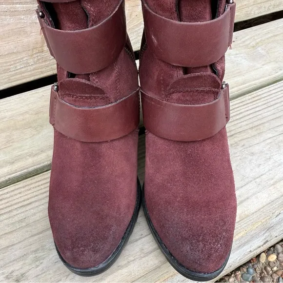 Sorel After Hours Burgundy Leather Boots Wedge Zip Sides Burro Waterproof SZ 7