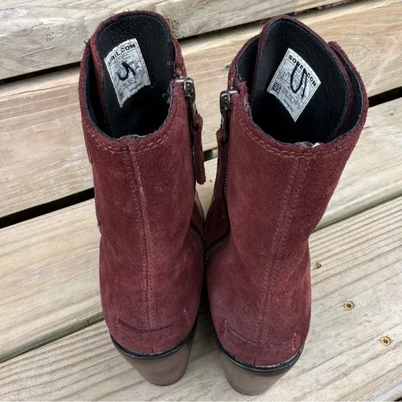 Sorel After Hours Burgundy Leather Boots Wedge Zip Sides Burro Waterproof SZ 7