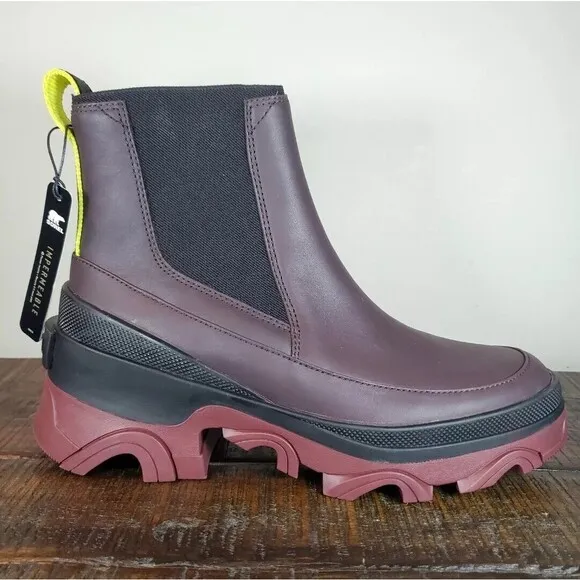 Sorel Brex Chelsea Womens Waterproof Pull On Boots Cinder Burgundy Sz 8 39 New