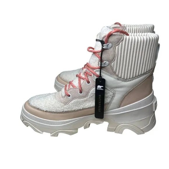 Sorel Brex Cozy Lace-Up Womens Boots Faux Fur Leather Beige Size 11