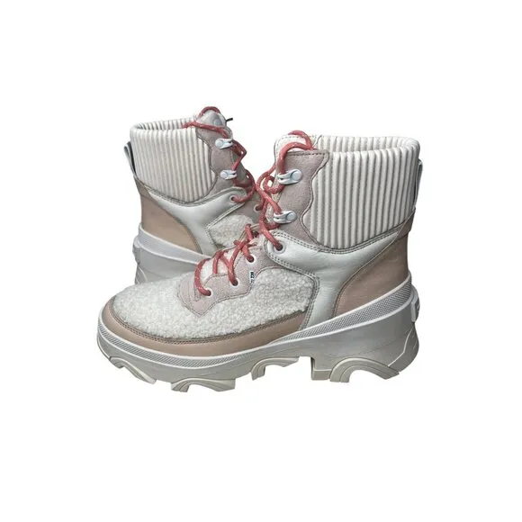 Sorel Brex Cozy Lace-Up Womens Boots Faux Fur Leather Beige Size 11
