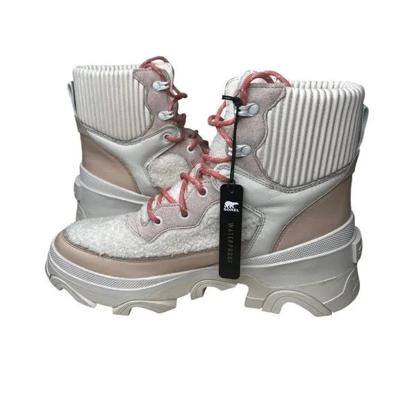 Sorel Brex Cozy Lace-Up Womens Boots Faux Fur Leather Beige Size 11
