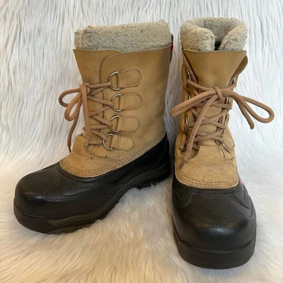 SOREL Caribou Leather Lace-Up Faux Fur Waterproof Winter Snow Boots, Tan NL1004