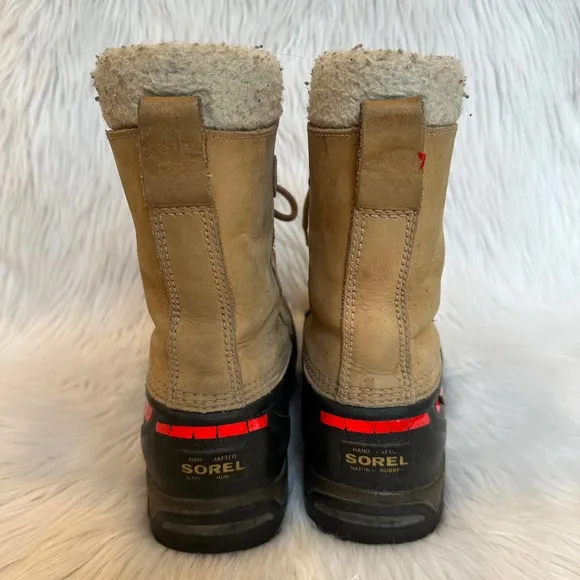 SOREL Caribou Leather Lace-Up Faux Fur Waterproof Winter Snow Boots, Tan NL1004
