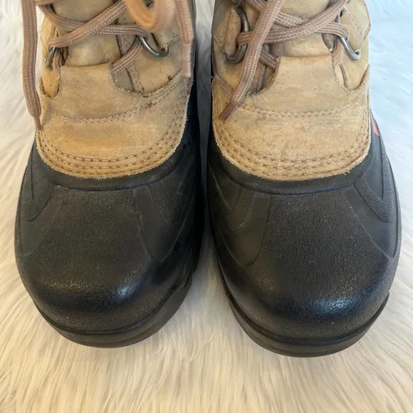 SOREL Caribou Leather Lace-Up Faux Fur Waterproof Winter Snow Boots, Tan NL1004