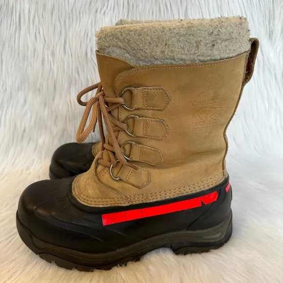 SOREL Caribou Leather Lace-Up Faux Fur Waterproof Winter Snow Boots, Tan NL1004