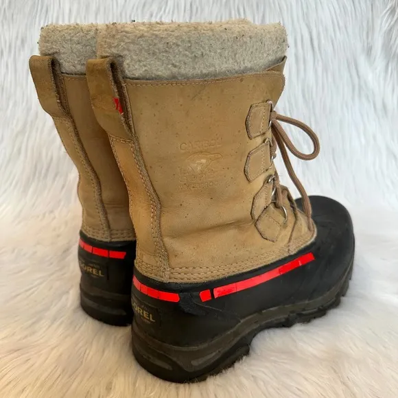 SOREL Caribou Leather Lace-Up Faux Fur Waterproof Winter Snow Boots, Tan NL1004