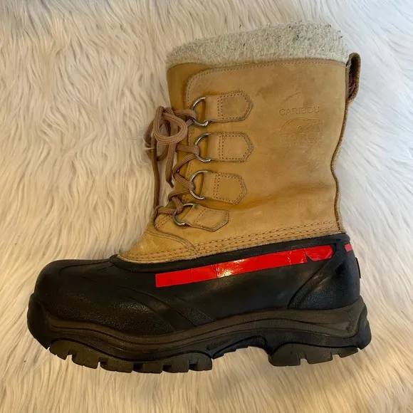 SOREL Caribou Leather Lace-Up Faux Fur Waterproof Winter Snow Boots, Tan NL1004