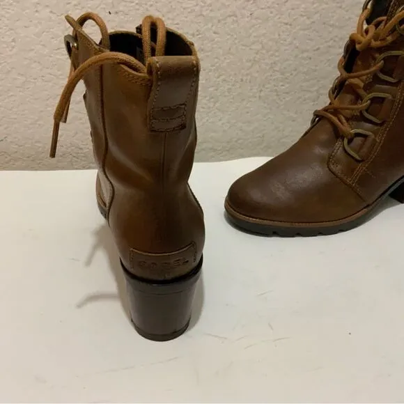Sorel Cate Lace Up Leather Waterproof Women's Heeled Combat Boots Brown 6.5/37.5