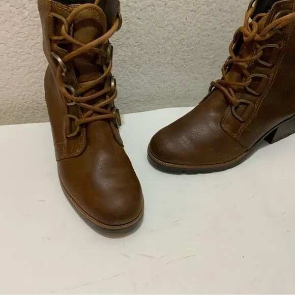 Sorel Cate Lace Up Leather Waterproof Women's Heeled Combat Boots Brown 6.5/37.5