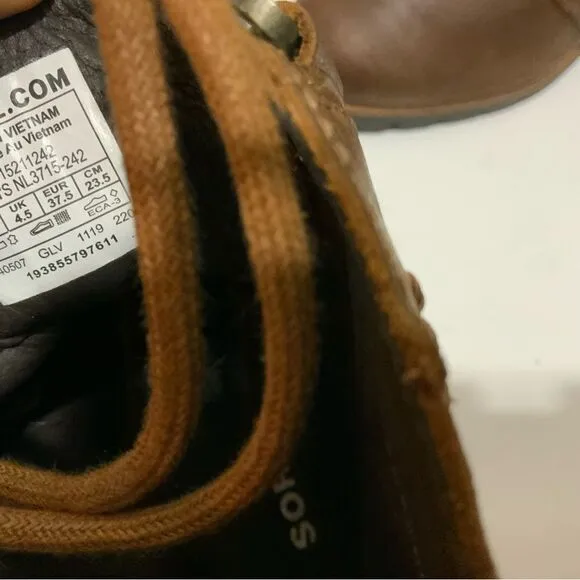 Sorel Cate Lace Up Leather Waterproof Women's Heeled Combat Boots Brown 6.5/37.5
