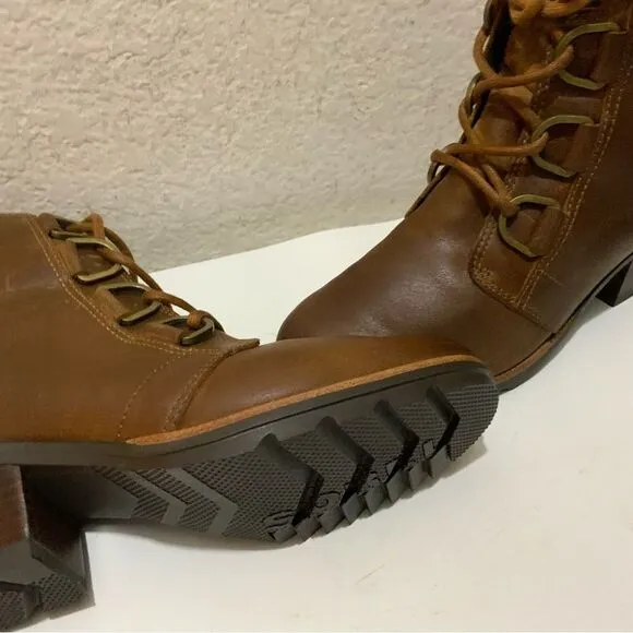 Sorel Cate Lace Up Leather Waterproof Women's Heeled Combat Boots Brown 6.5/37.5