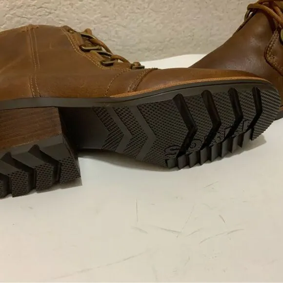 Sorel Cate Lace Up Leather Waterproof Women's Heeled Combat Boots Brown 6.5/37.5