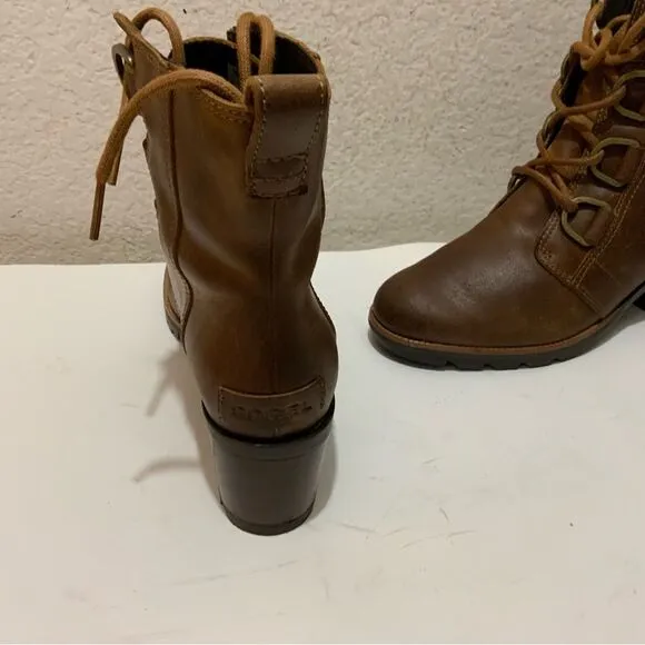 Sorel Cate Lace Up Leather Waterproof Women's Heeled Combat Boots Brown 6.5/37.5