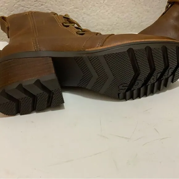Sorel Cate Lace Up Leather Waterproof Women's Heeled Combat Boots Brown 6.5/37.5