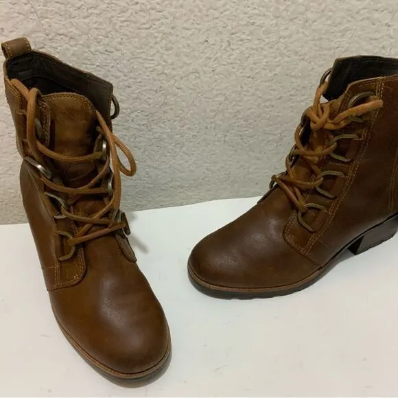 Sorel Cate Lace Up Leather Waterproof Women's Heeled Combat Boots Brown 6.5/37.5