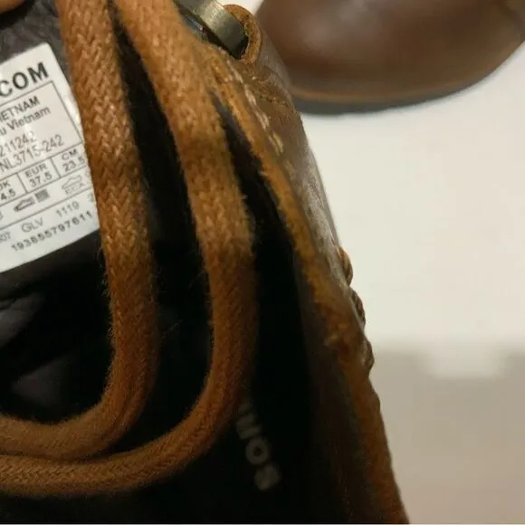 Sorel Cate Lace Up Leather Waterproof Women's Heeled Combat Boots Brown 6.5/37.5