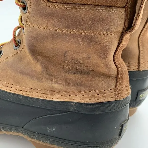Sorel Cheyanne brown leather waterproof insulated duck boots Womans size 7