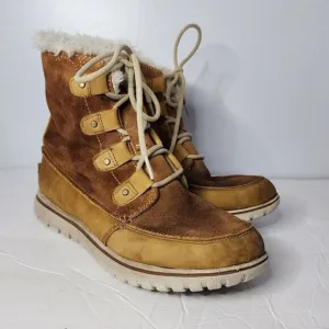 Sorel Cozy Joan Brown Suede Lace Up Waterproof Faux Fur Winter Boots 9.5