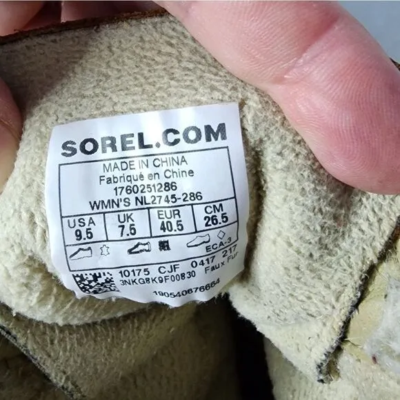 Sorel Cozy Joan Brown Suede Lace Up Waterproof Faux Fur Winter Boots 9.5