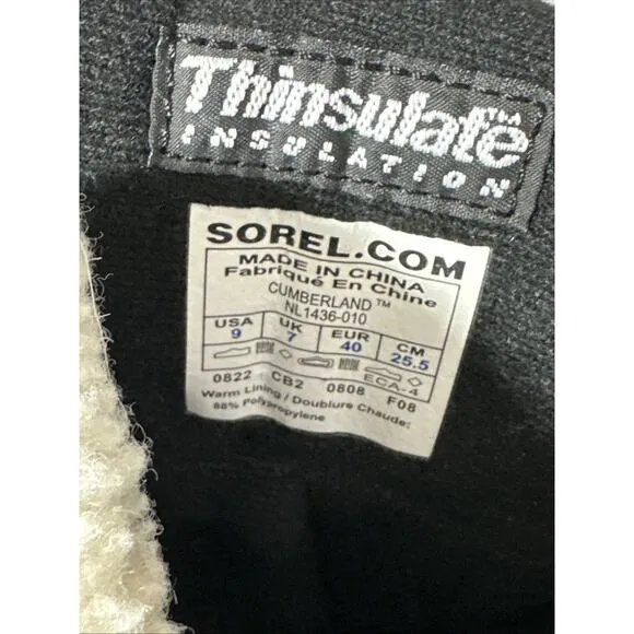 Sorel Cumberland Women's Size 9 Waterproof Insulated Black Winter Boots