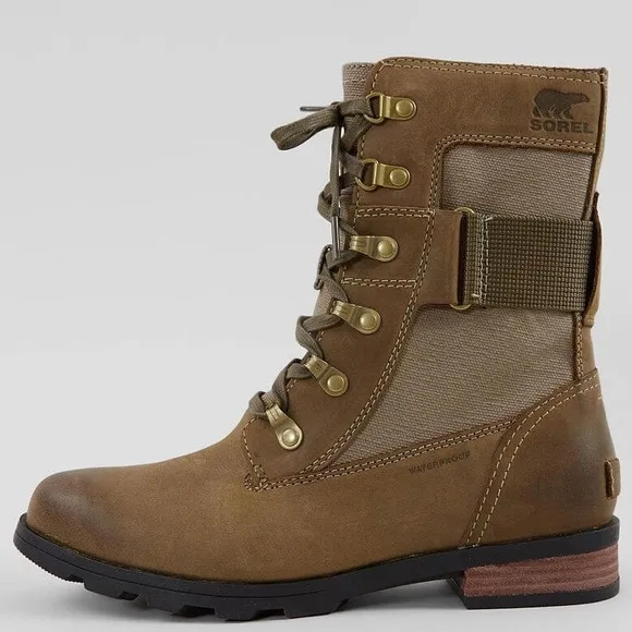 Sorel Emelie™ Genuine Waterproof Leather Conquest Combat Style Boot Size 7