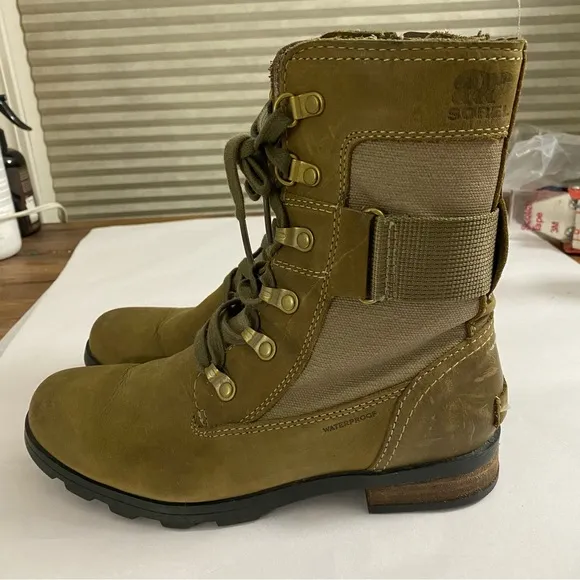 Sorel Emelie™ Genuine Waterproof Leather Conquest Combat Style Boot Size 7