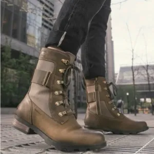 Sorel Emelie™ Genuine Waterproof Leather Conquest Combat Style Boot Size 7