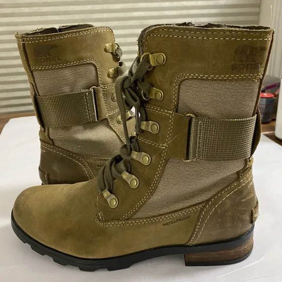 Sorel Emelie™ Genuine Waterproof Leather Conquest Combat Style Boot Size 7