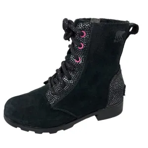 Sorel Emelie Waterproof‎ Black Suede with Lavender Accents Combat Boots
