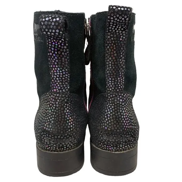Sorel Emelie Waterproof‎ Black Suede with Lavender Accents Combat Boots