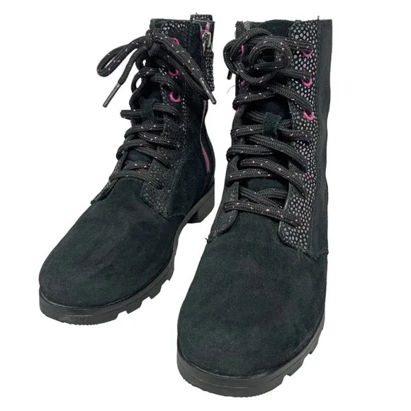 Sorel Emelie Waterproof‎ Black Suede with Lavender Accents Combat Boots
