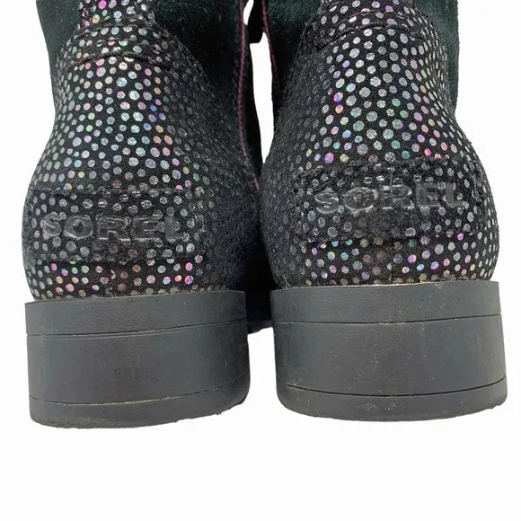 Sorel Emelie Waterproof‎ Black Suede with Lavender Accents Combat Boots