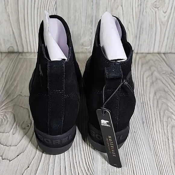 Sorel Evie II Womens Chelsea Black Wedge Leather Ankle Boots Size 7.5 NWT