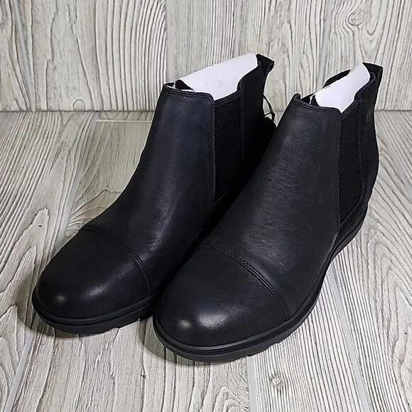 Sorel Evie II Womens Chelsea Black Wedge Leather Ankle Boots Size 7.5 NWT