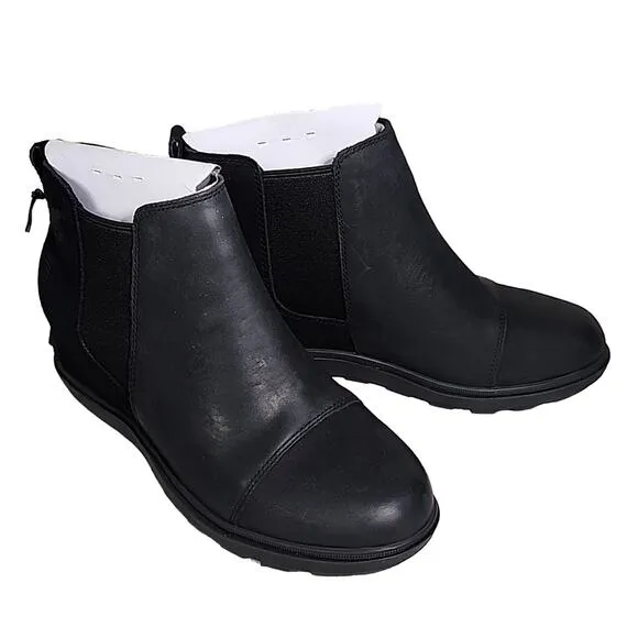 Sorel Evie II Womens Chelsea Black Wedge Leather Ankle Boots Size 7.5 NWT