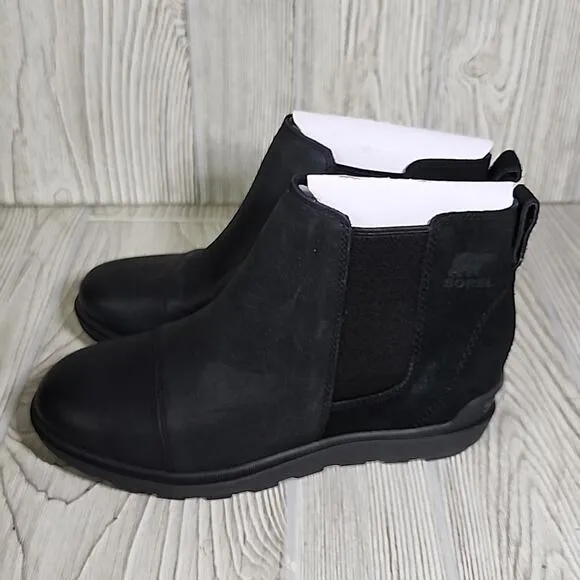 Sorel Evie II Womens Chelsea Black Wedge Leather Ankle Boots Size 7.5 NWT
