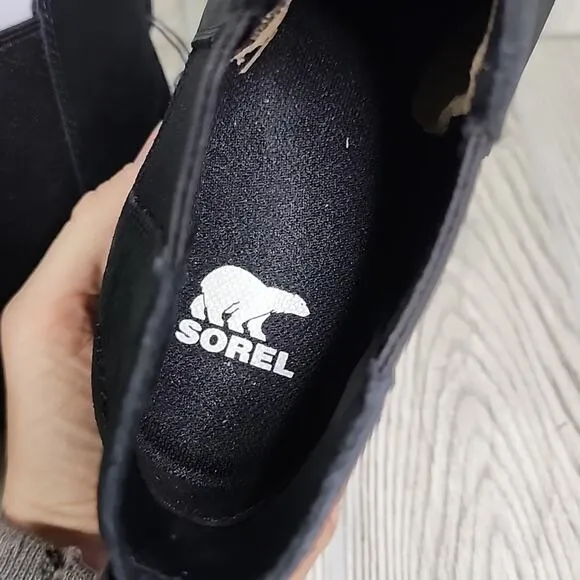 Sorel Evie II Womens Chelsea Black Wedge Leather Ankle Boots Size 7.5 NWT
