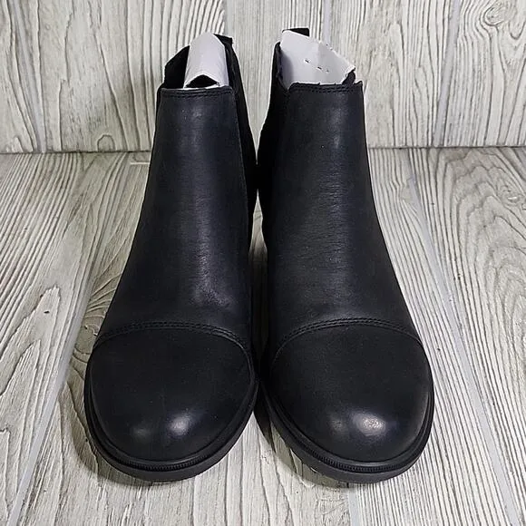 Sorel Evie II Womens Chelsea Black Wedge Leather Ankle Boots Size 7.5 NWT