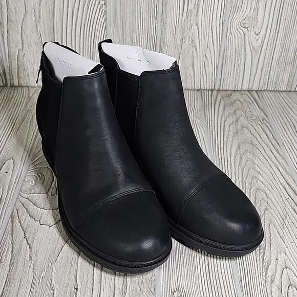 Sorel Evie II Womens Chelsea Black Wedge Leather Ankle Boots Size 7.5 NWT
