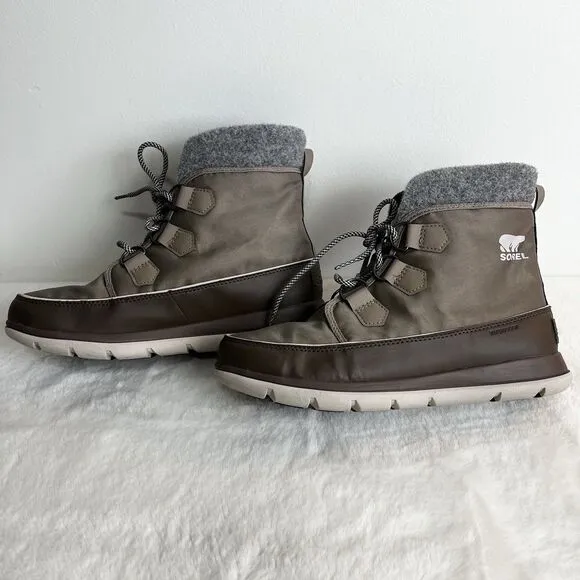 Sorel Explorer Carnival Women’s Winter Boots Waterproof Brown Gray Tan Sz 10.5