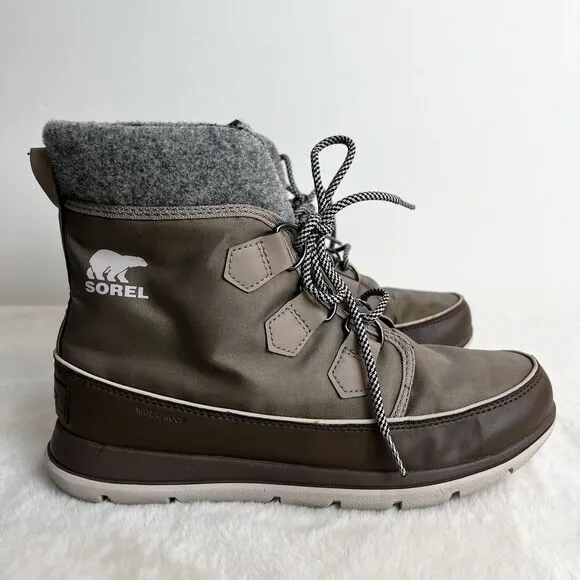 Sorel Explorer Carnival Women’s Winter Boots Waterproof Brown Gray Tan Sz 10.5