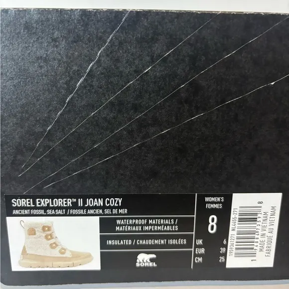 SOREL Explorer II Joan Cozy NIB Size 8 Fall Winter Boots Ancient Fossil Sea Salt