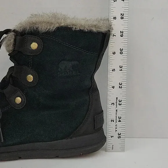 Sorel Explorer Joan Faux Fur Trim Boot Black Suede Size 10