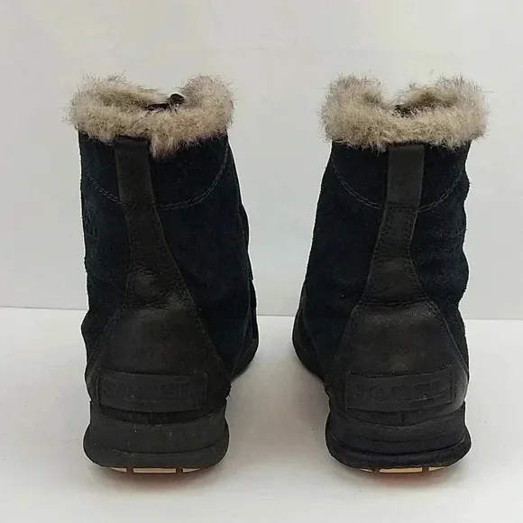 Sorel Explorer Joan Faux Fur Trim Boot Black Suede Size 10