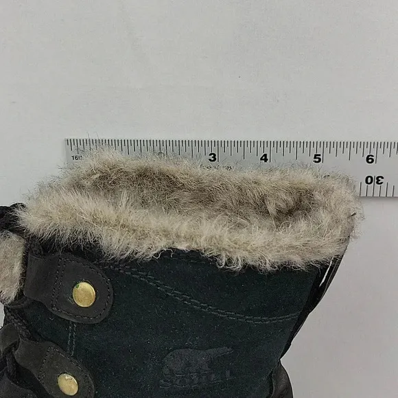 Sorel Explorer Joan Faux Fur Trim Boot Black Suede Size 10
